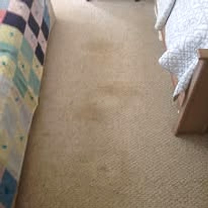 Bedroom carpet before cleaning — years of set-in stains